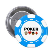 BLUE AND WHITE POKER CHIP PINBACK BUTTON