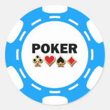 BLUE AND WHITE POKER CHIP ROUND STICKERS