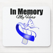 Blue and White Ribbon In Memory of My Hero Mouse Pads