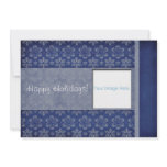 Blue and White Snowflake Damask Photo Holiday Card invitations