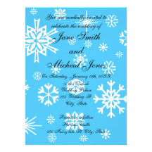 Blue and white snowflakes wedding invitations
