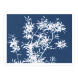 Blue and white stark leaves graphic cutout postcard