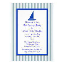 Blue and White Stripes Bon Voyage Party Custom Announcement