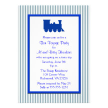 Blue and White Stripes Bon Voyage Party Announcement