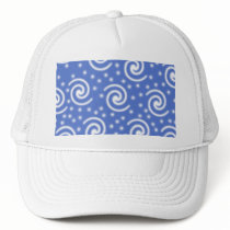 Blue and white swirls and dots pattern. hat
