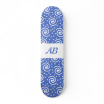 Blue and white swirls and dots pattern. skateboard decks