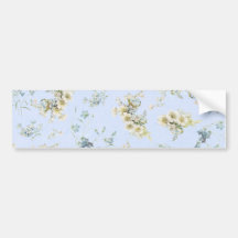 Blue and white vintage floral print bumper stickers