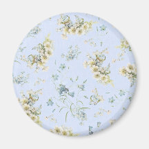 Blue and white vintage floral print fridge magnet
