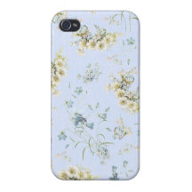 Blue and white vintage floral print case for iPhone 4