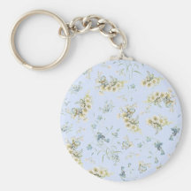 Blue and white vintage floral print keychain