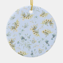 Blue and white vintage floral print christmas tree ornament