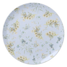 Blue and white vintage floral print plate