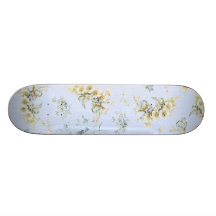 Blue and white vintage floral print custom skate board