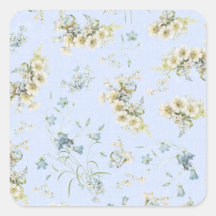 Blue and white vintage floral print square stickers