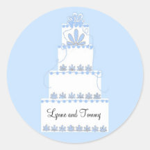 Blue and White Wedding Cake Round Sticker