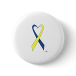 Blue And Yellow Heart Shaped Awareness Ribbon buttons
