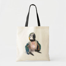 Blue and yellow Macaw Tote Bags