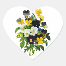 Blue and Yellow Pansies by Pierre Joseph Redoute Heart Sticker
