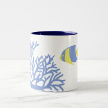 Blue and Yellow Tropical Angelfish Coffee Mugs