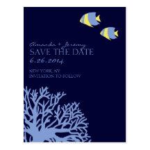 Blue and Yellow Tropical Fish  Save the Date Post Card