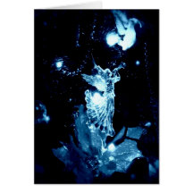 Blue angel on black Christmas card