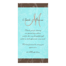 Blue aqua brown gem bow floral custom photo card