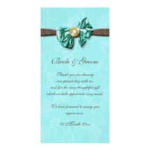 Blue aqua brown gem bow floral personalised photo card
