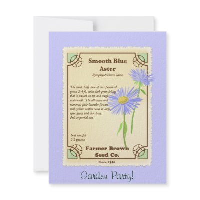 Blue Aster Seed Packet Personalised Invite by LeJardin