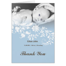 Blue baby boy photo Thank you cards