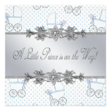 Blue Baby Carriage Baby Boy Prince Shower Personalized Announcement