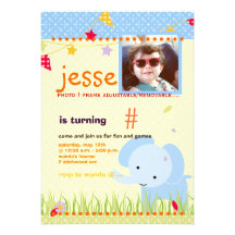 Blue Baby Elephant Personalised Party Personalized Announcement