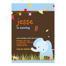 Blue Baby Elephant Personalised Party Custom Invites