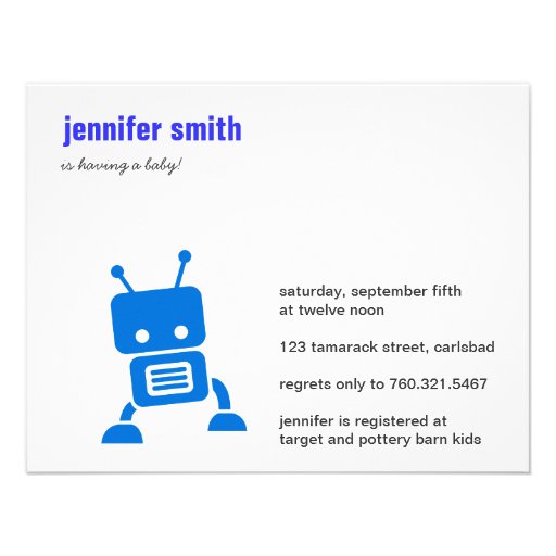 Blue Baby Robot Baby Shower Invite