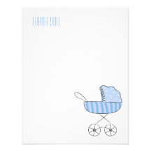 Blue Baby Stroller | Flat Thank You Note Cards Personalised Announcement