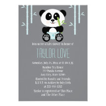 Blue Bamboo Panda in Diapers Baby Shower Custom Invitation