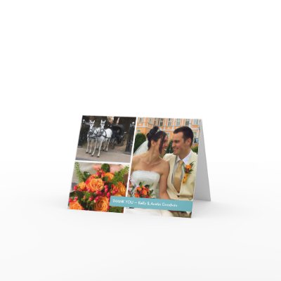 Blue band modern 3 photo montage thank you note greeting card by FidesDesign