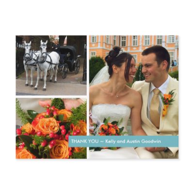 Blue band modern 3 photo montage thank you note by FidesDesign