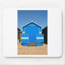 blue beach hut mouse mat
