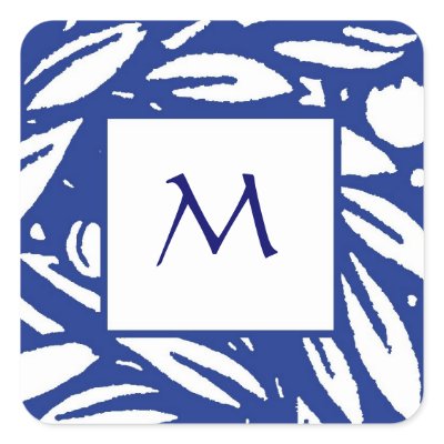 Blue Beardsley Leaves Monogram Stickers by debinSC