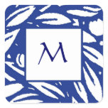 Blue Beardsley Leaves Monogram Stickers