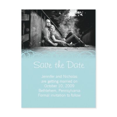 Blue & Beautiful Swirl Save the Date Announcement by aislebelovingyou