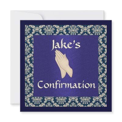 Blue & Beige DAMASK Confirmation  INVITATIONS by PersonalCustom