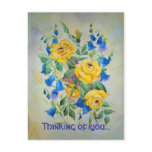 Blue bells with rose, Thinking of you... Post Card