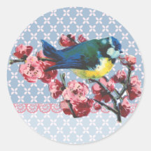 Blue Bird and Cherry Blossom Round Sticker