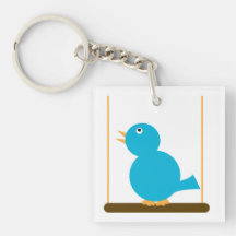 Blue Bird on a Perch Key Chain Square Acrylic Keychains