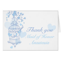 Blue bird wedding Maid of honor thank you card
