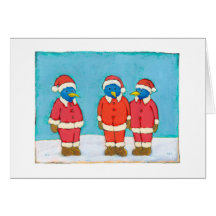 Blue Birds Red Suits fun Christmas holiday santa Greeting Cards