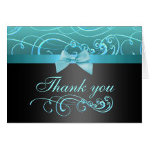 Blue/Black Bow & Swirl Thank You Card