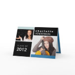 Blue black custom photo graduation announcement cards