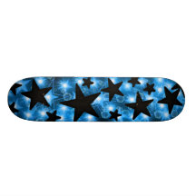 Blue Black Glowing Stars Skateboard